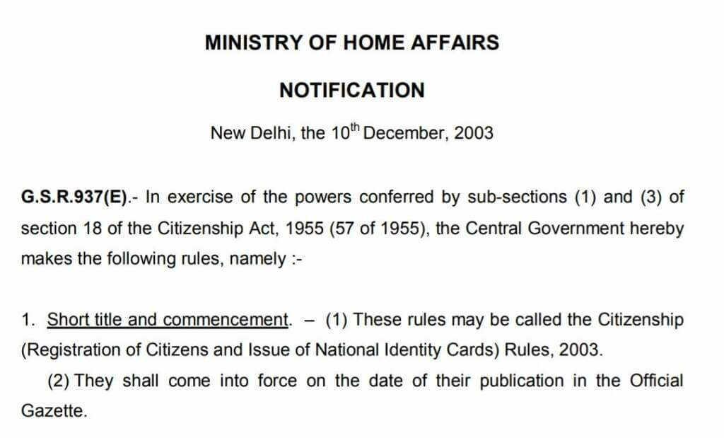 Notification for first NRC