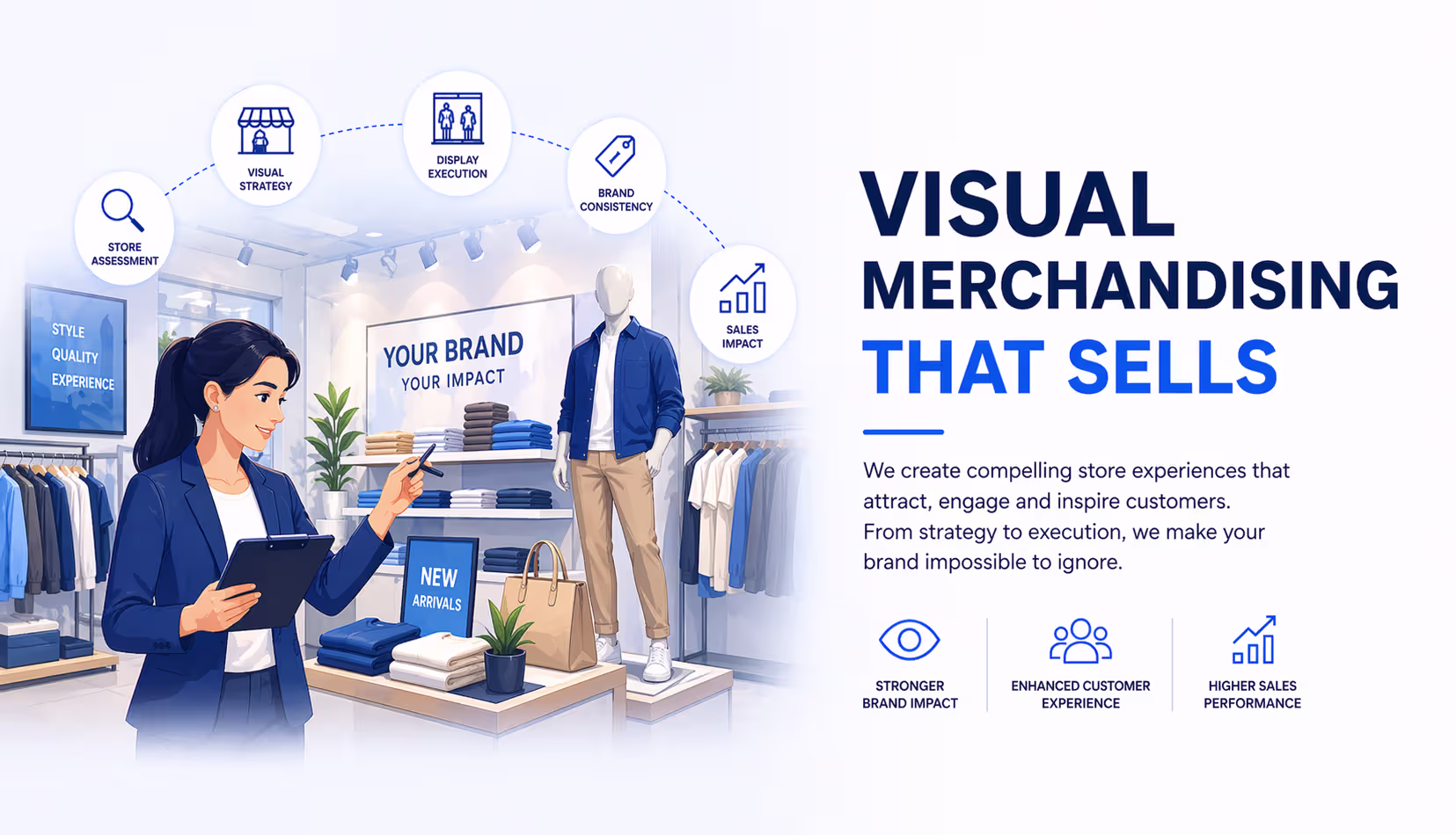 Retail brand display set up by a visual merchandising team