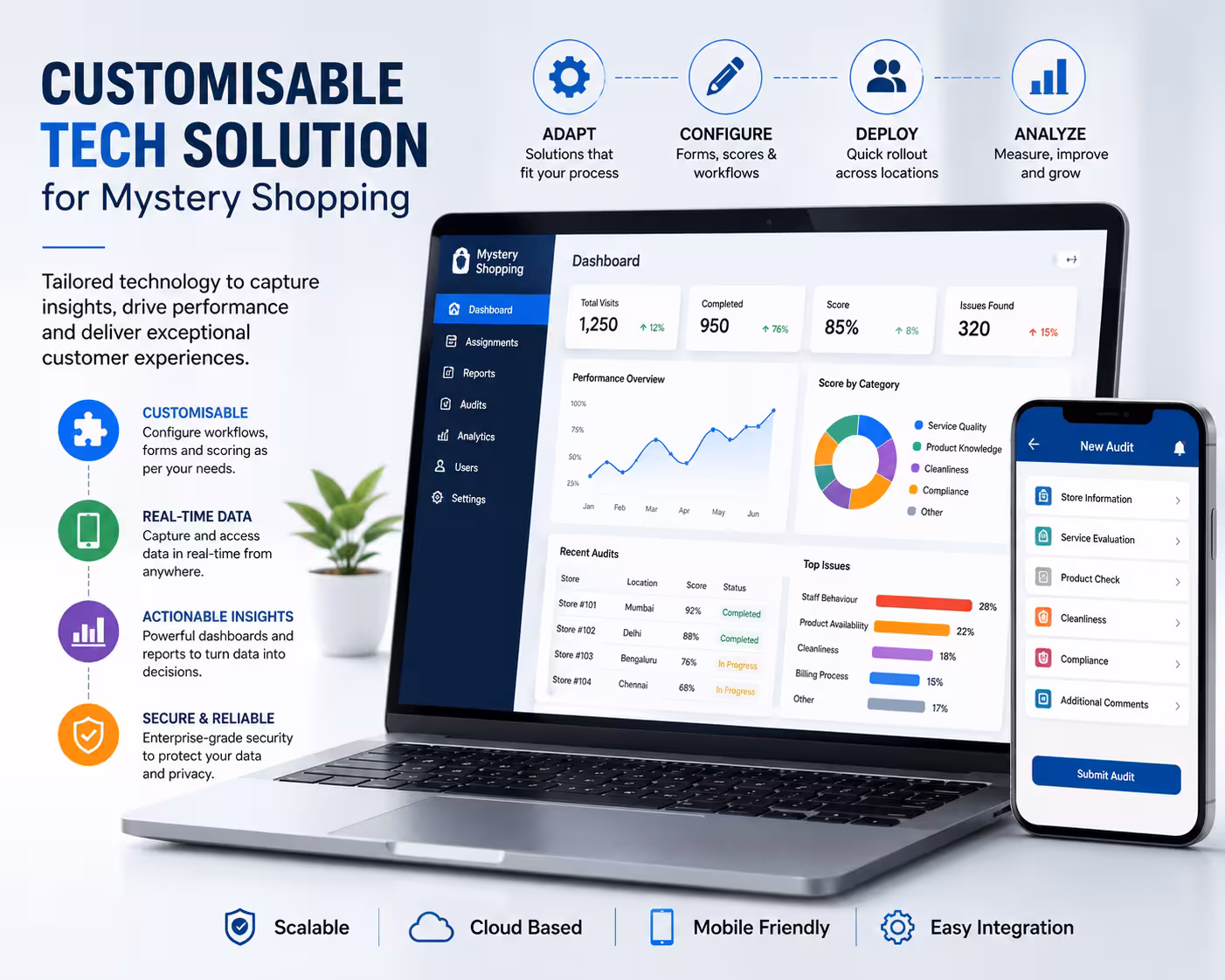 Customisable technology solution for mystery shopping